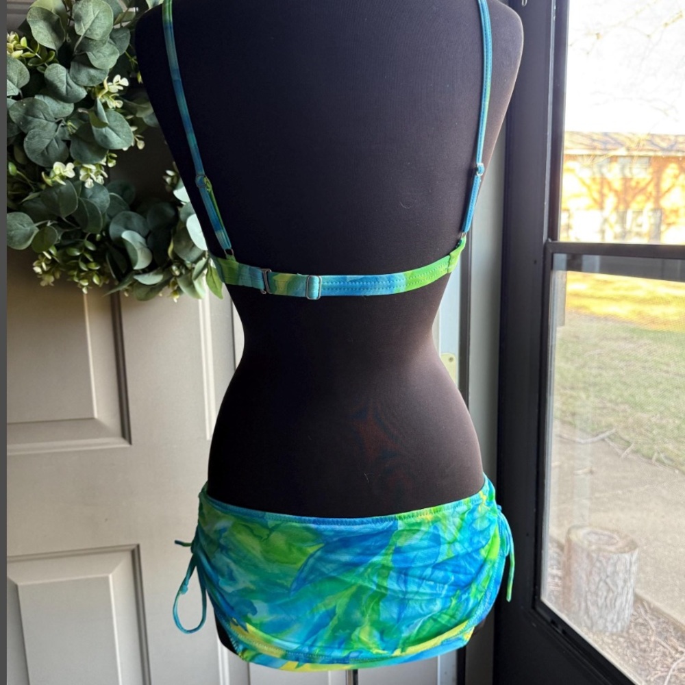 Vintage 90s Venus lagoon padded underwire mesh skirted bikini, size 12 C - Picture 5 of 16